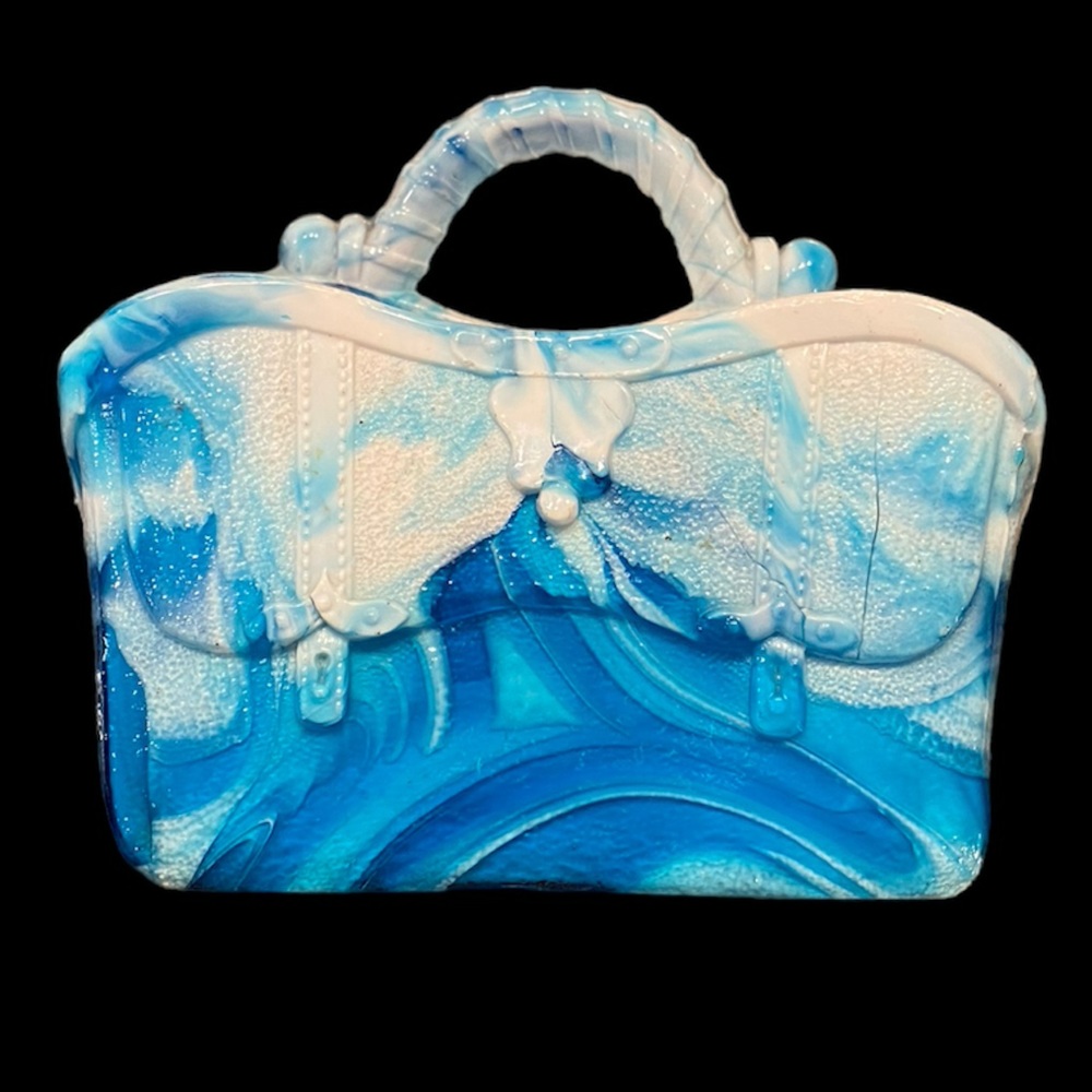 Sowerby Antique Slag Glass Blue White Victorian Posey Vase, Gladstone Doctor Bag